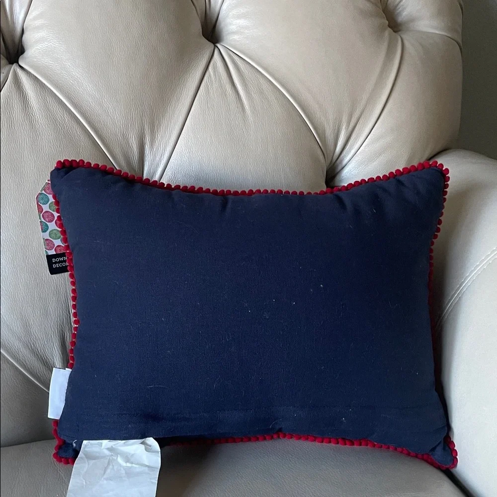 Holiday Dachshund Pillow with Gift - Navy and Red